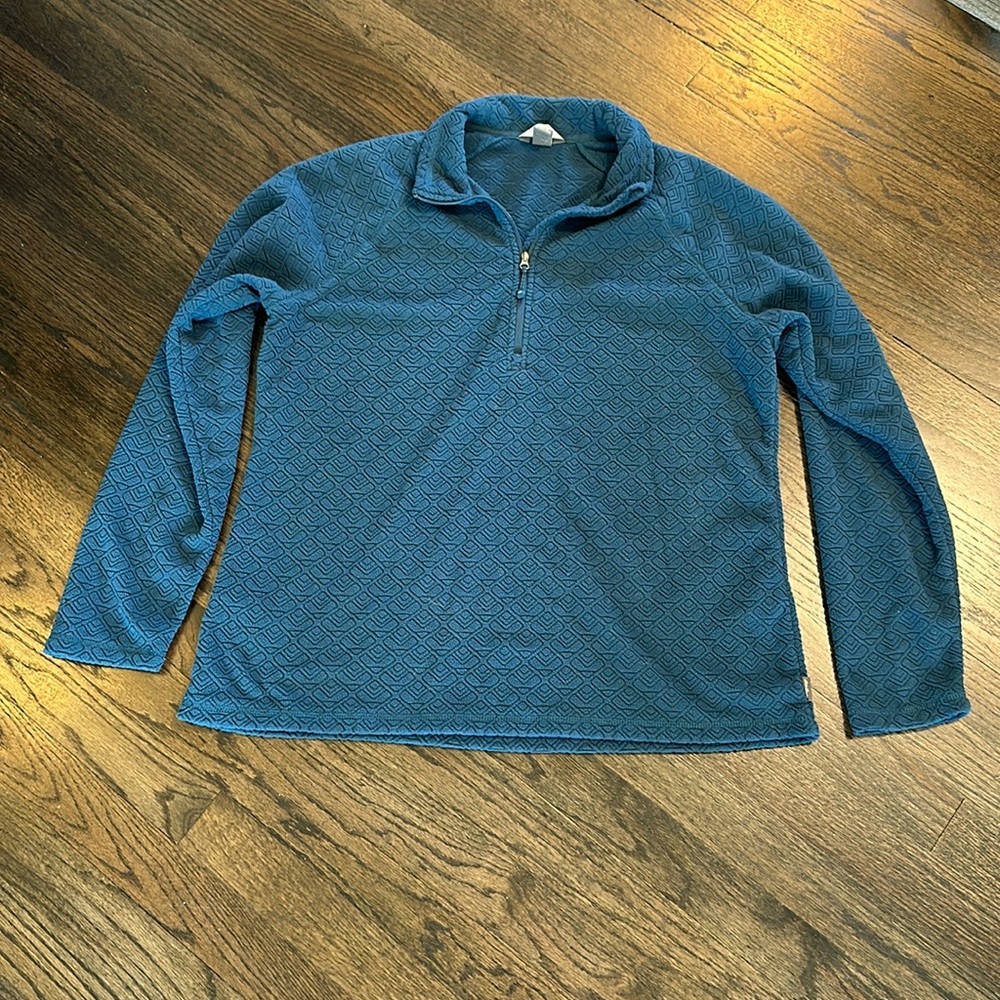 Eddie Bauer Lightweight Fleece Textured Blue Large L EUC Quarter Zip